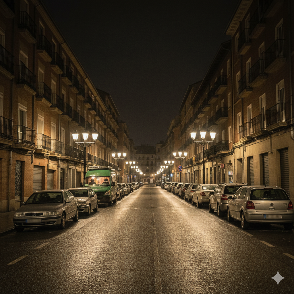 Una furgoneta camper estacionada en la calle de una gran ciudad