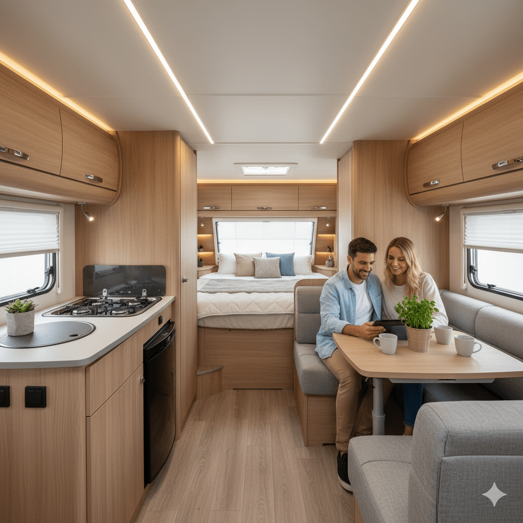 Imagen de una pareja en el interior de una cavanada de dos ambientes