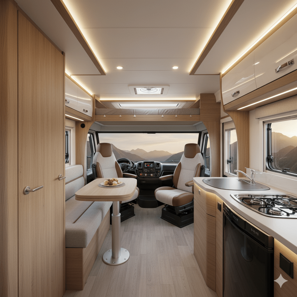 El interior de una autocaravana integral