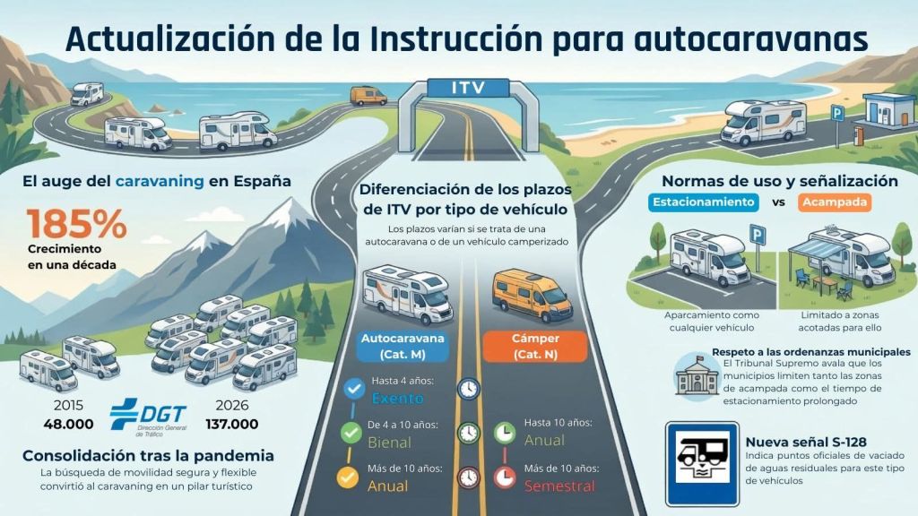 🚐 Nueva normativa DGT 2026 para autocaravanas: cambios clave en ITV, estacionamiento y señalización